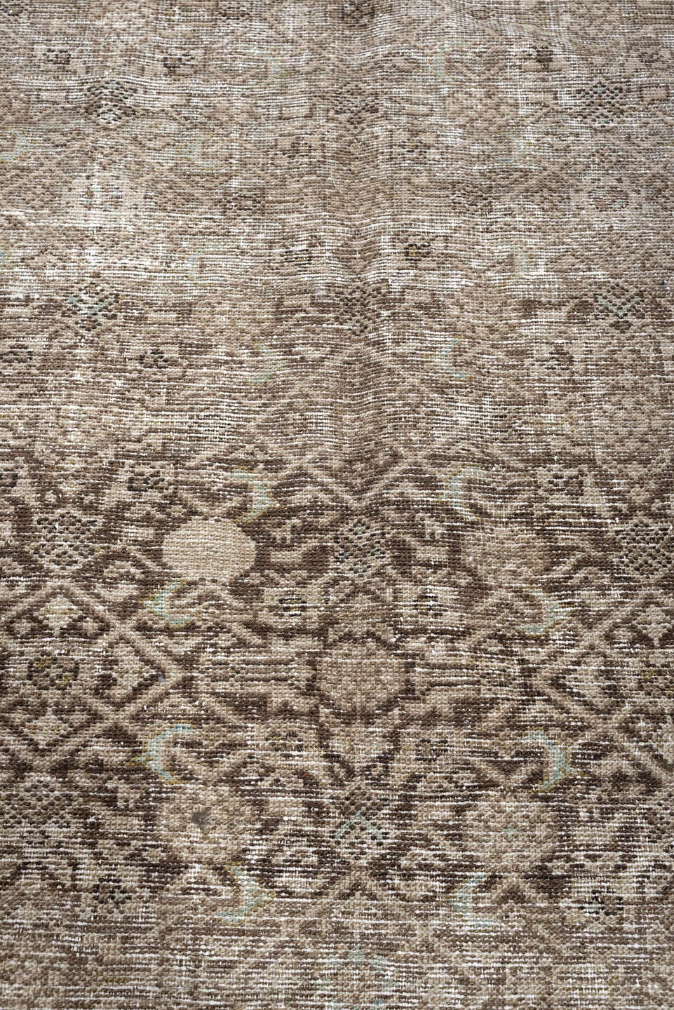 5' x 9' one-of-a-kind handmade antique Malayer medium size rug. Color palette: taupe, ivory, charcoal, brown, sage, beige