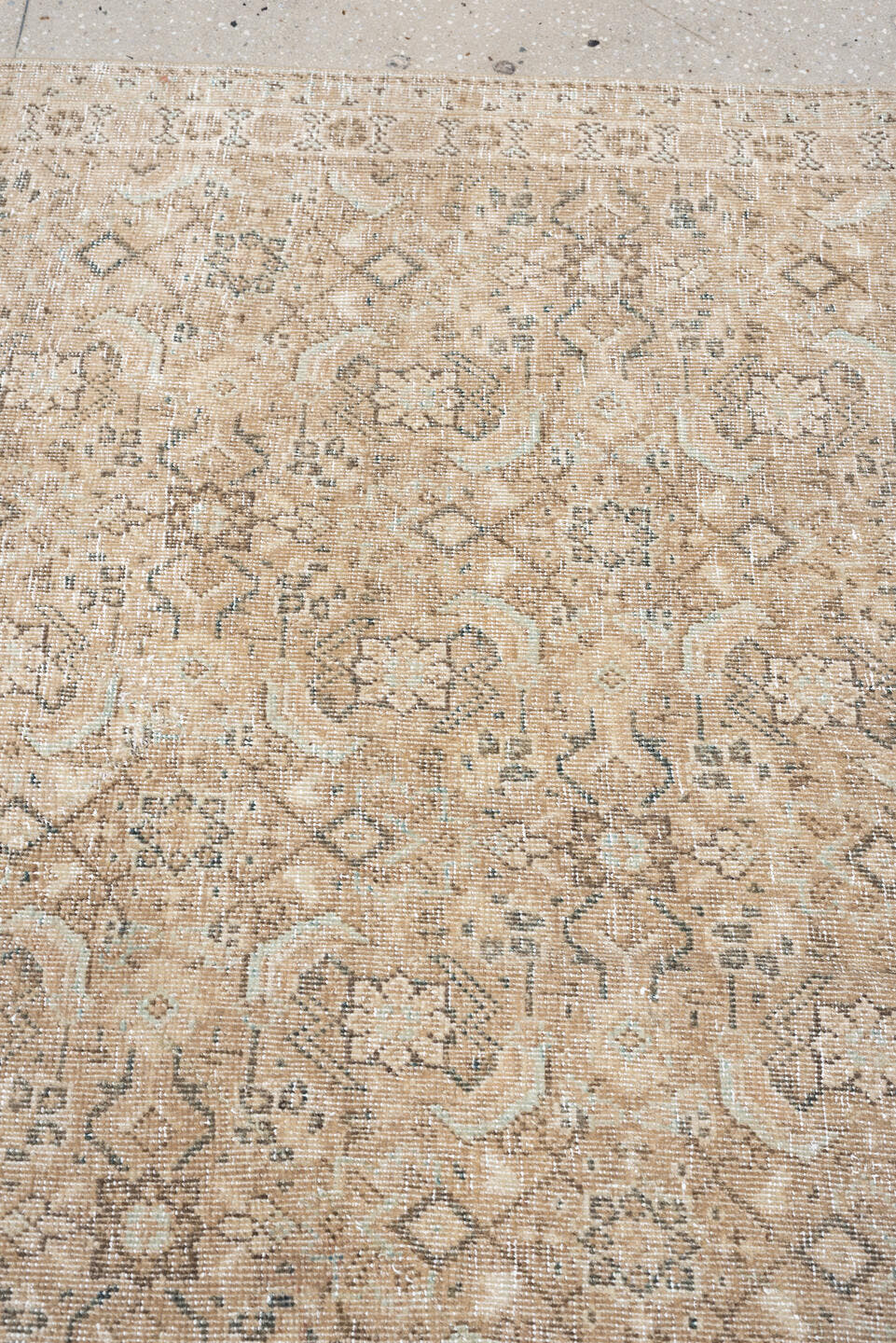 7' x 10' one-of-a-kind handmade antique Mahal large size rug. Color palette: ivory, taupe, beige, pale blue, charcoal, camel