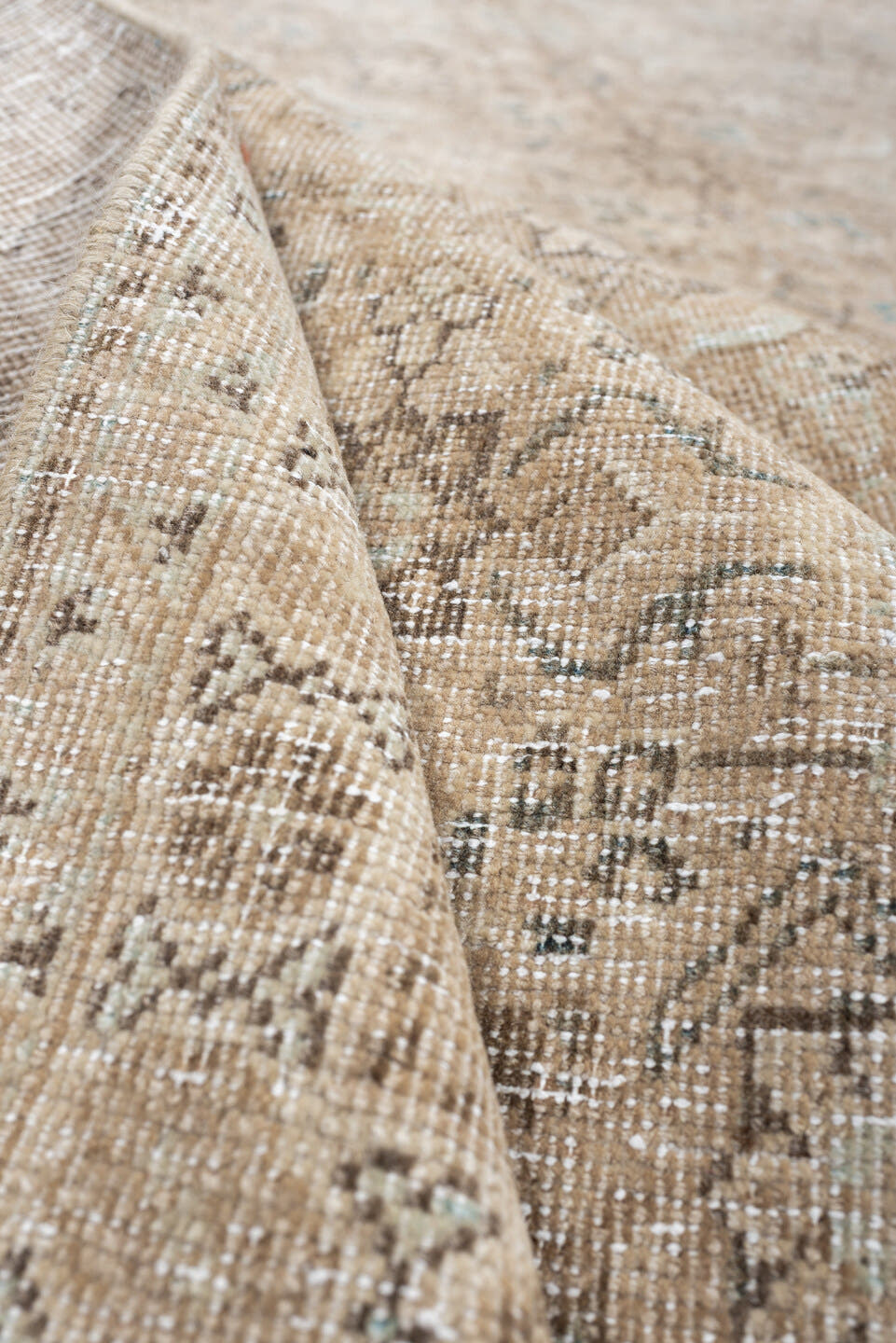 7' x 10' one-of-a-kind handmade antique Mahal large size rug. Color palette: ivory, taupe, beige, pale blue, charcoal, camel