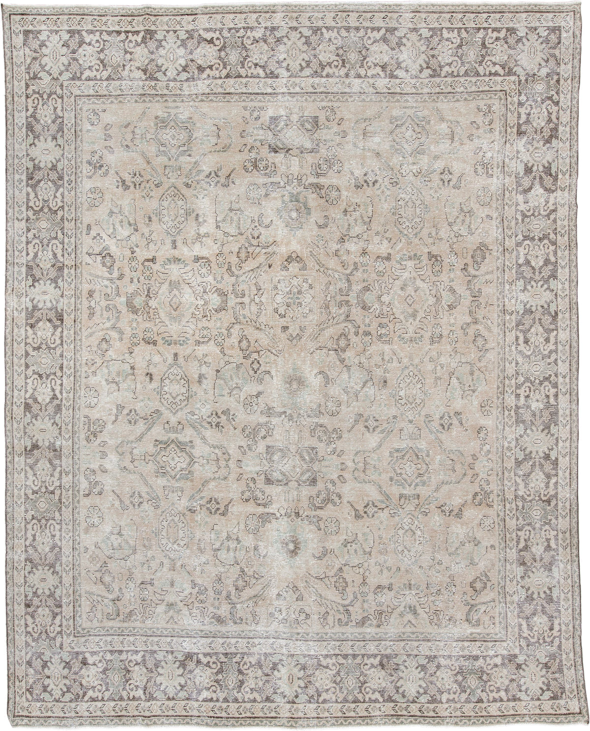 10' x 12' one-of-a-kind handmade antique Mahal large size rug. Color palette: ivory, taupe, blue gray, charcoal, beige, sage