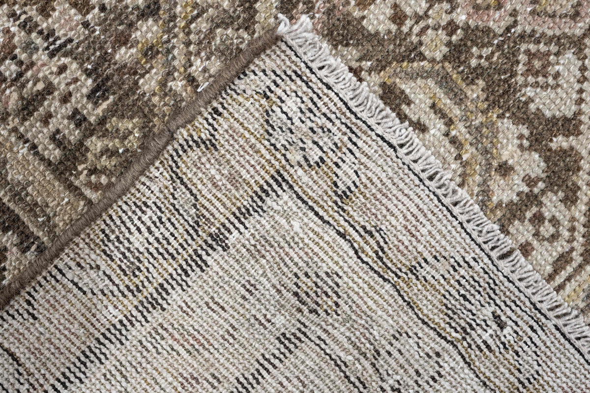 3' x 12' one-of-a-kind handmade antique Malayer runner rug. Color palette: taupe, ivory, brown, charcoal, camel, sage, rose