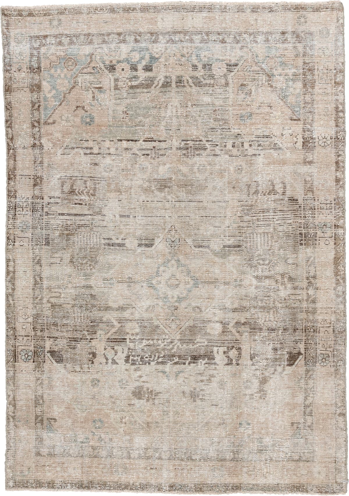 4' x 6' one-of-a-kind handmade antique Hamadan small size rug. Color palette: ivory, taupe, beige, blue gray, charcoal