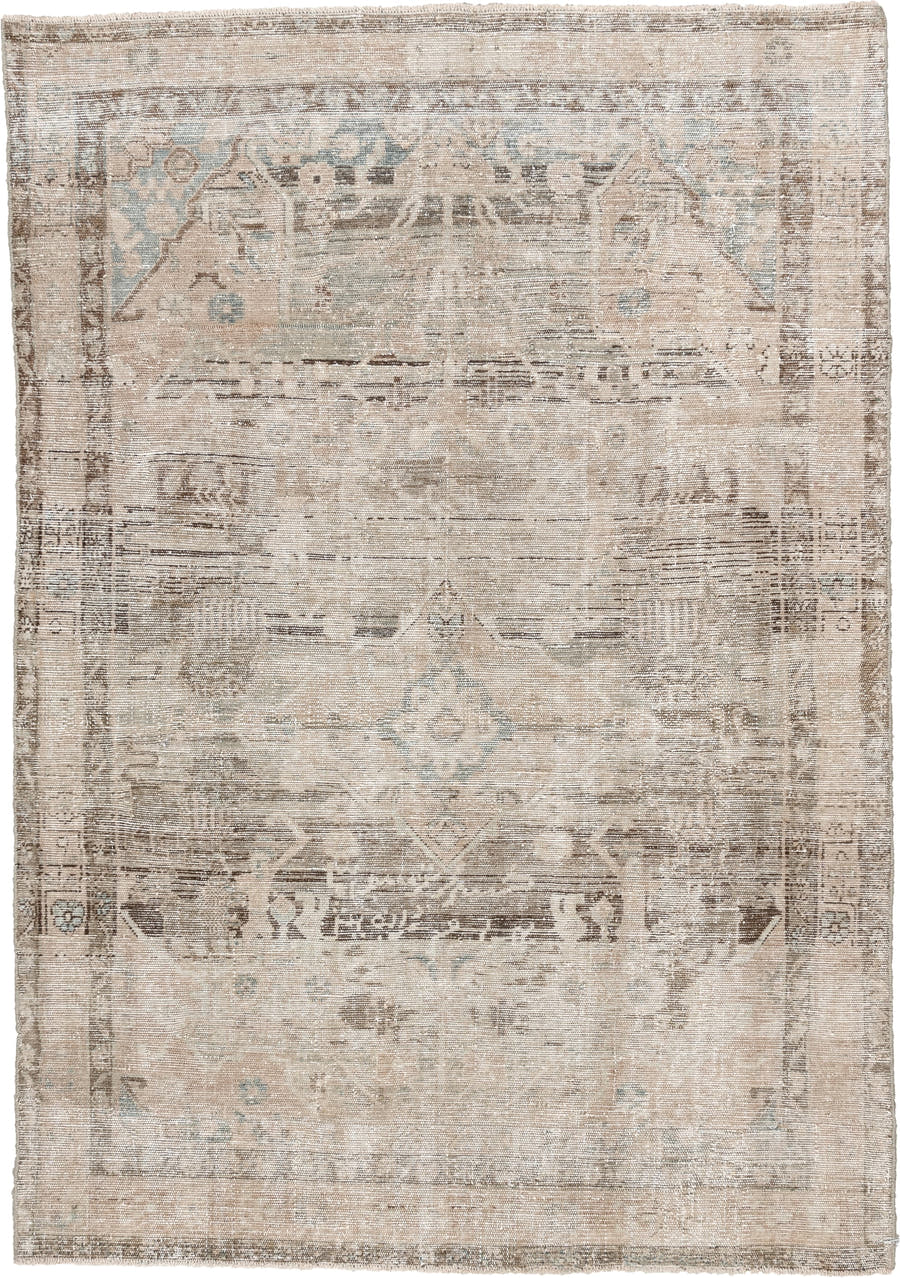 4' x 6' one-of-a-kind handmade antique Hamadan small size rug. Color palette: ivory, taupe, beige, blue gray, charcoal