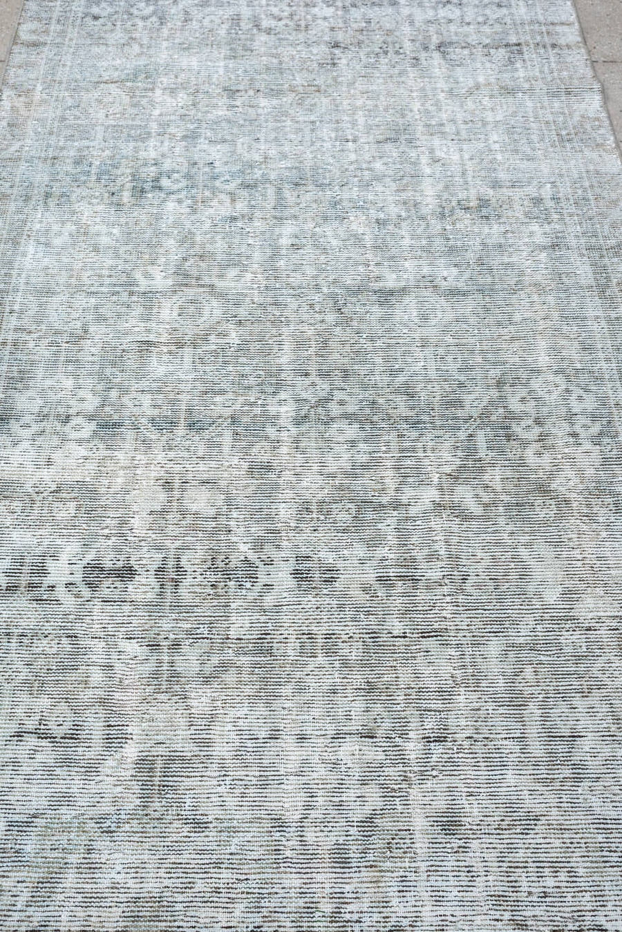 3' x 10' one-of-a-kind handmade antique Mahal runner rug. Color palette: blue gray, ivory, slate, charcoal, taupe, sage