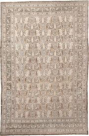 13' x 19' one-of-a-kind handmade antique Tabriz oversize rug. Color palette: ivory, taupe, brown, charcoal, blue gray, beige