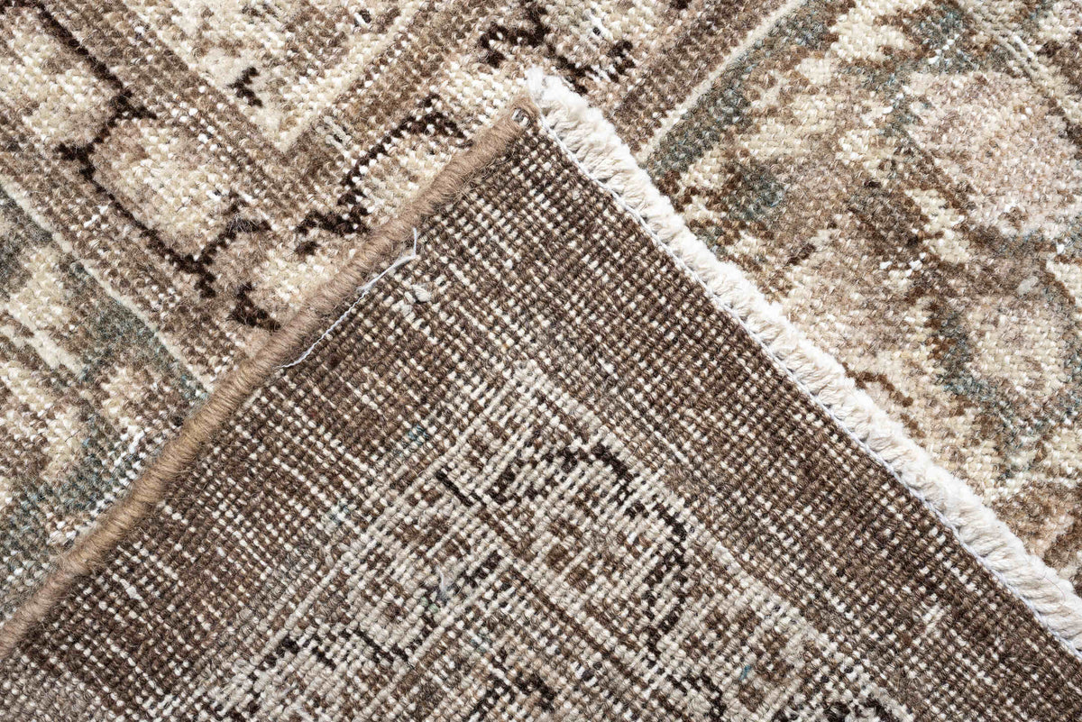 13' x 19' one-of-a-kind handmade antique Tabriz oversize rug. Color palette: ivory, taupe, brown, charcoal, blue gray, beige