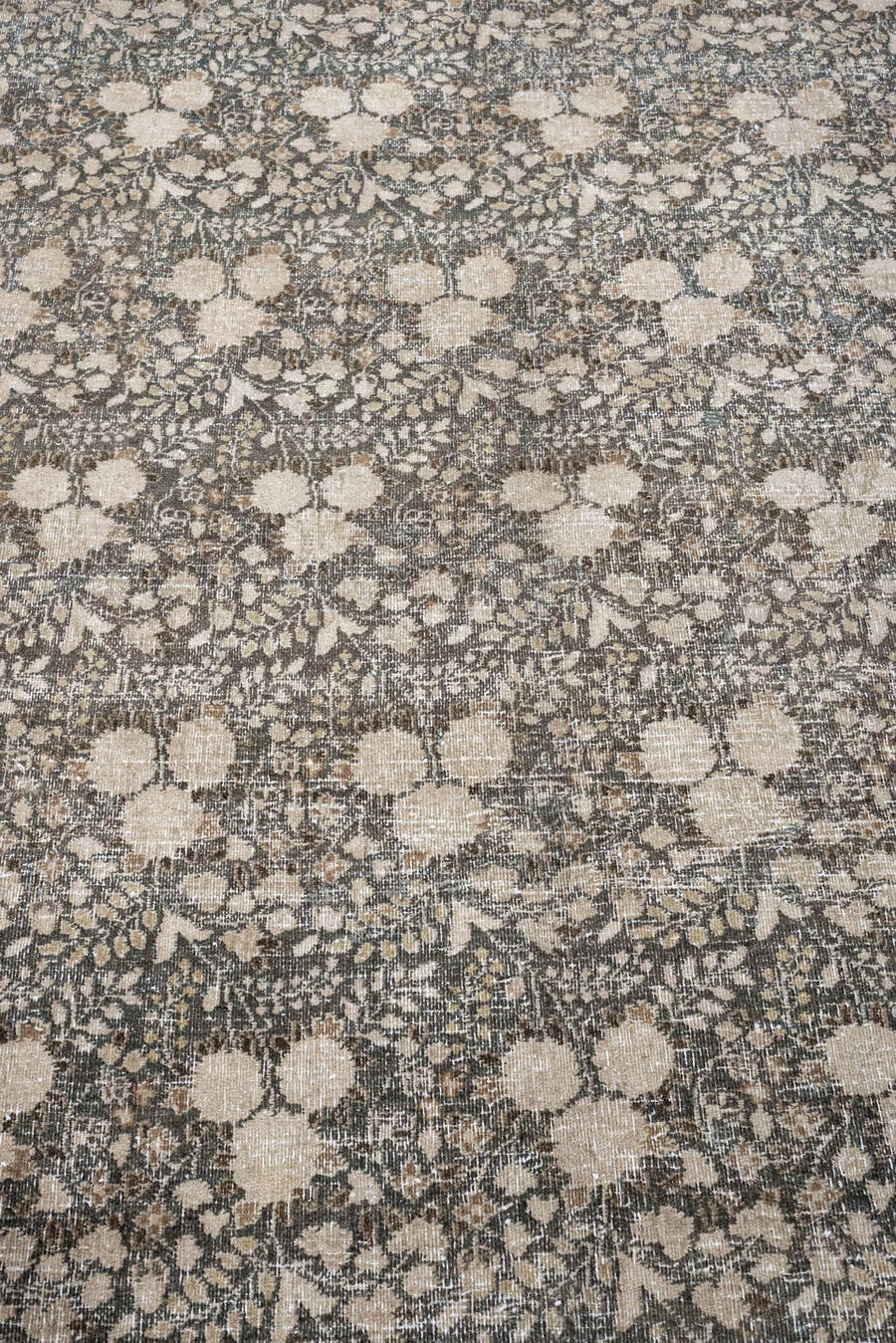 9' x 12' one-of-a-kind handmade antique Khorassan large size rug. Color palette: slate blue, ivory, taupe, charcoal, cream