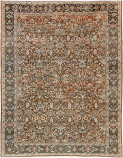 9' x 11' one-of-a-kind handmade antique Mahal large size rug. Color palette: rust, charcoal, ivory, sage, terra cotta