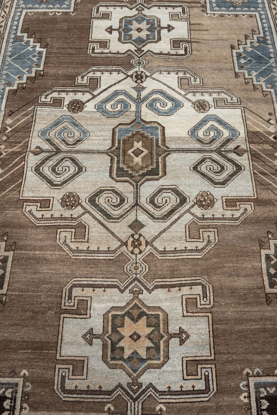 4' x 7' one-of-a-kind handmade antique Hamadan rug. Color palette: taupe, ivory, brown, powder blue, camel, charcoal, cream