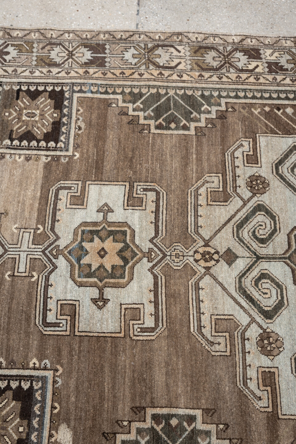 4' x 7' one-of-a-kind handmade antique Hamadan rug. Color palette: taupe, ivory, brown, powder blue, camel, charcoal, cream