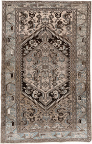 4' x 6' one-of-a-kind handmade antique Hamadan small size rug. Color palette: ivory, taupe, powder blue, dark brown