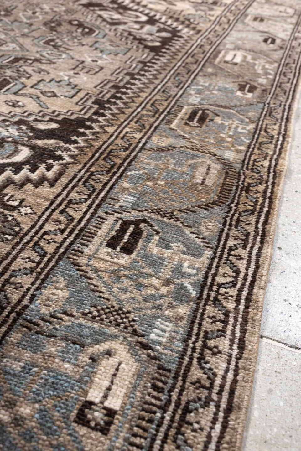 4' x 6' one-of-a-kind handmade antique Hamadan small size rug. Color palette: ivory, taupe, powder blue, dark brown