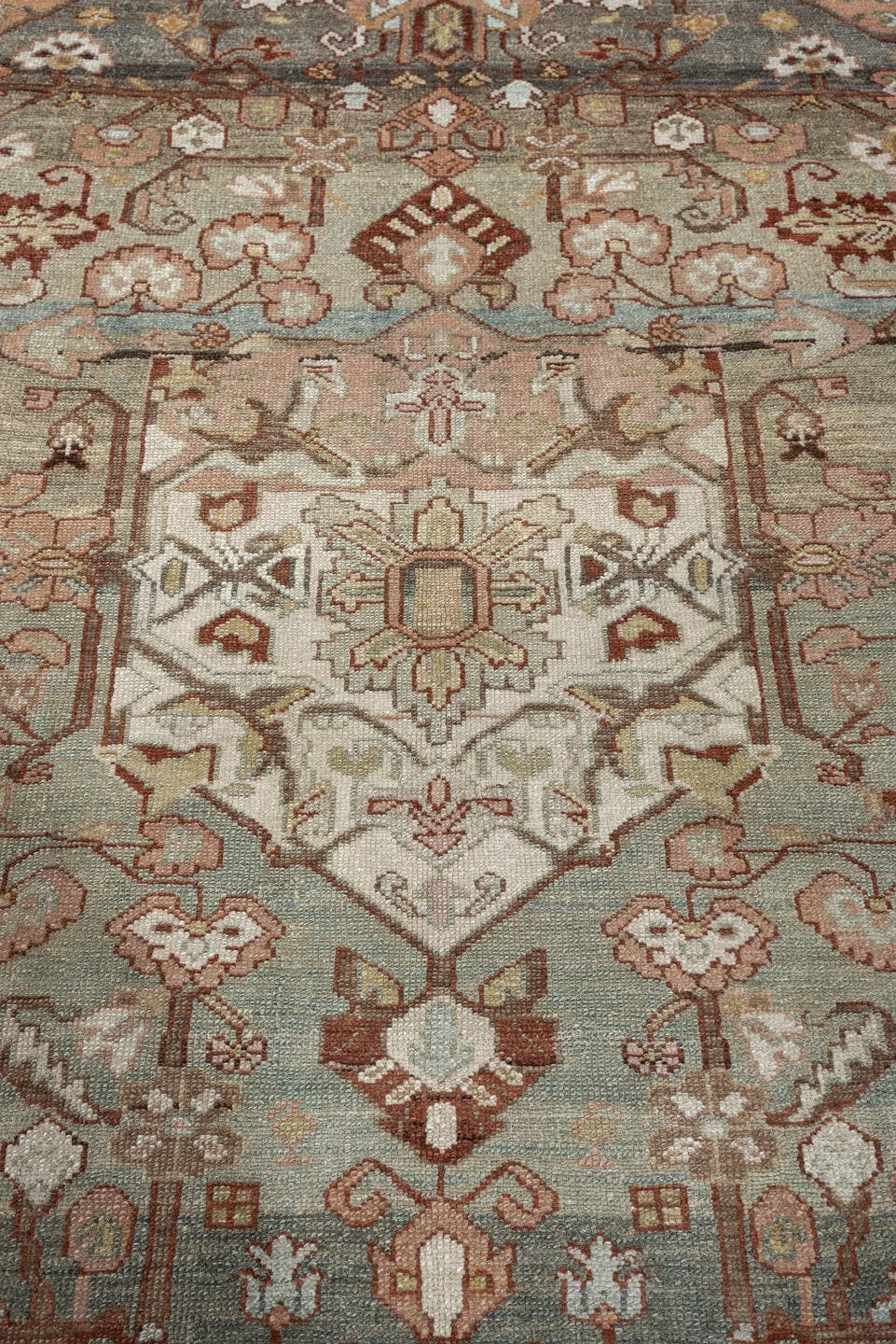 4' x 6' one-of-a-kind handmade antique Hamadan small size rug. Color palette: sage, dusty rose, ivory, taupe, rust, camel