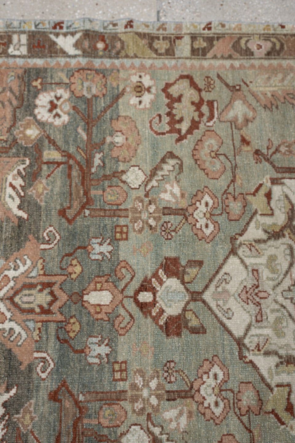 4' x 6' one-of-a-kind handmade antique Hamadan small size rug. Color palette: sage, dusty rose, ivory, taupe, rust, camel
