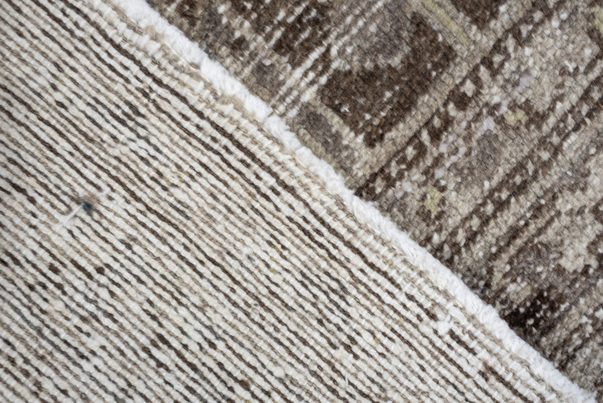 3' x 9' one-of-a-kind handmade antique Mazlagan runner rug. Color palette: blue gray, ivory, taupe, charcoal, brown, slate