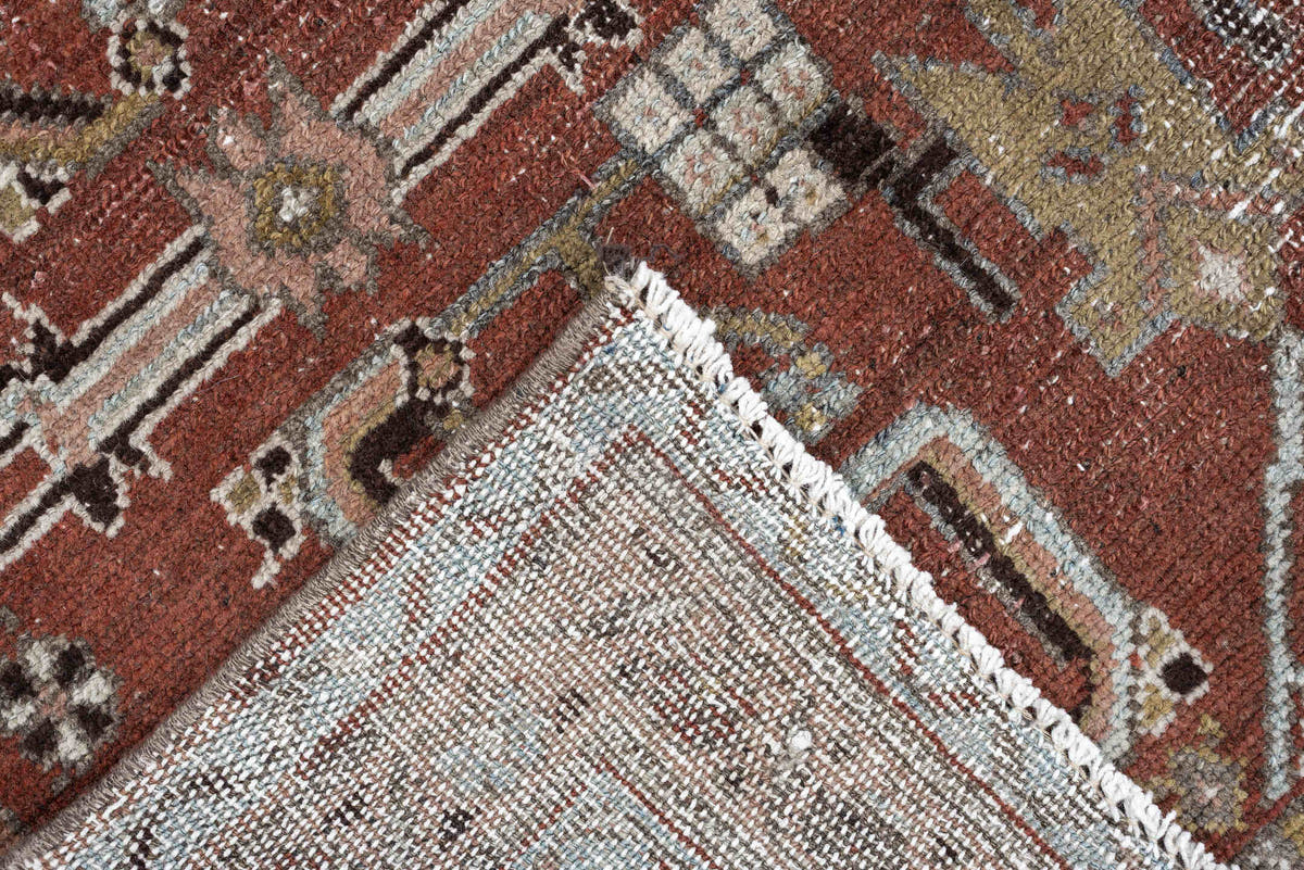3' x 9' one-of-a-kind handmade antique Malayer runner rug. Color palette: rust, terracotta, ivory, taupe, olive, charcoal