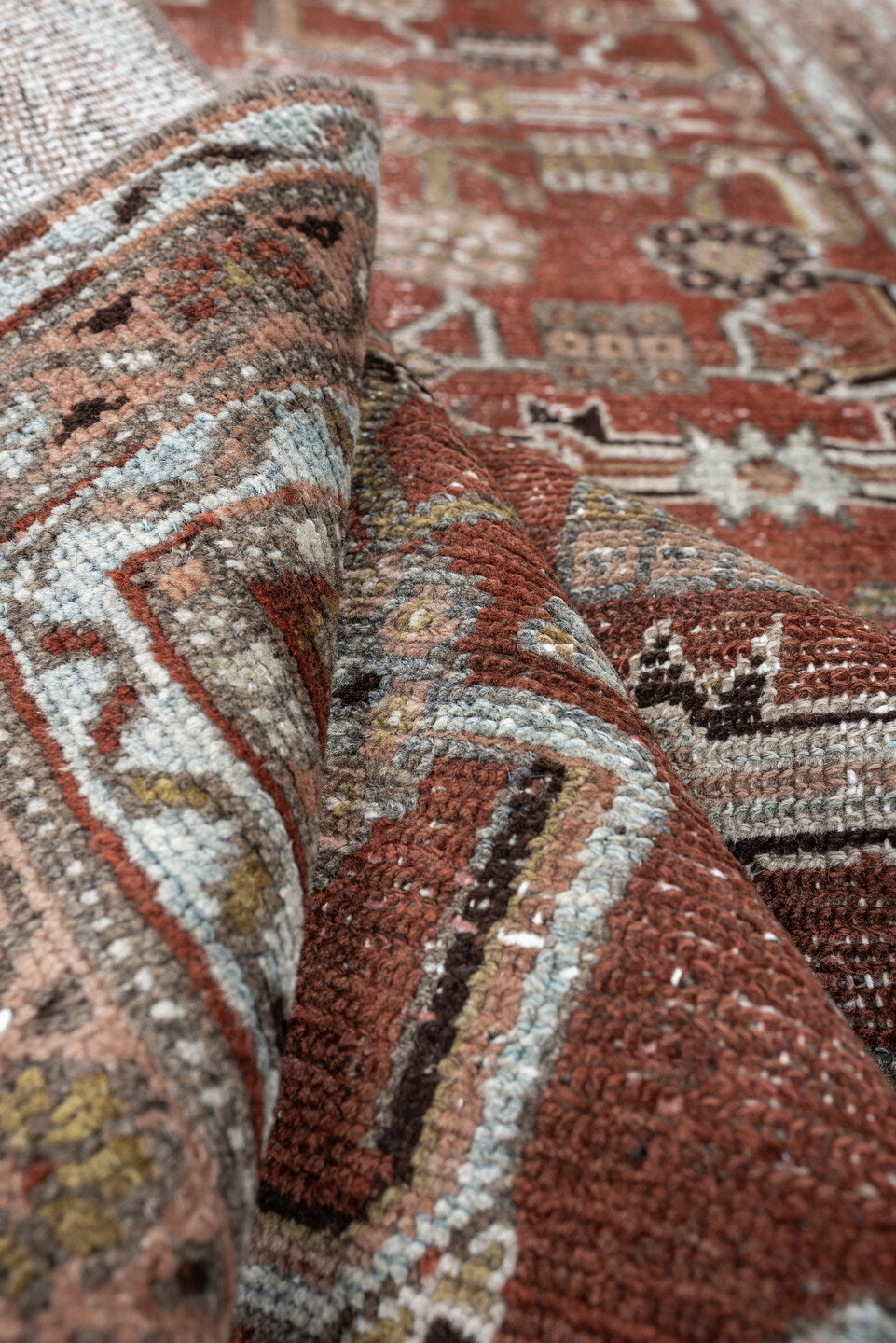 3' x 9' one-of-a-kind handmade antique Malayer runner rug. Color palette: rust, terracotta, ivory, taupe, olive, charcoal