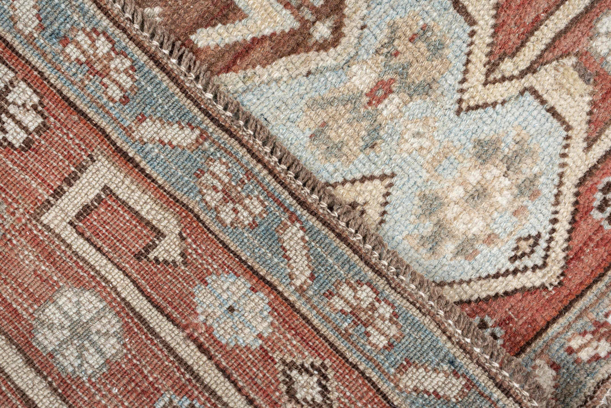 3' x 5' one-of-a-kind handmade vintage Anatolian small size rug. Color palette: terracotta, pale blue gray, ivory, slate