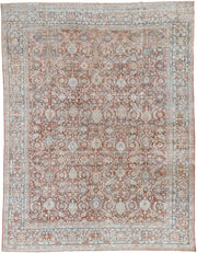 10' x 13' one-of-a-kind handmade vintage Mahal large size rug. Color palette: terracotta, pale blue, ivory, rust, taupe