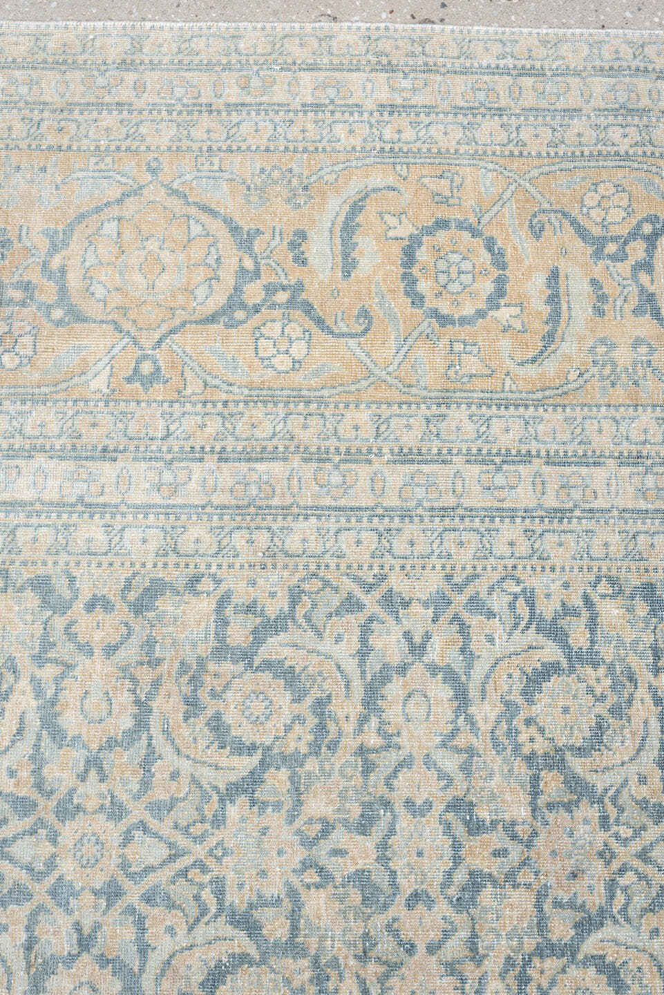 9' x 12' one-of-a-kind handmade antique Tabriz large size rug. Color palette: ivory, pale blue, blue gray, beige, blush