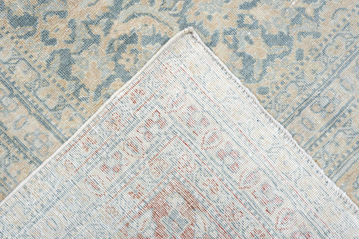 9' x 12' one-of-a-kind handmade antique Tabriz large size rug. Color palette: ivory, pale blue, blue gray, beige, blush