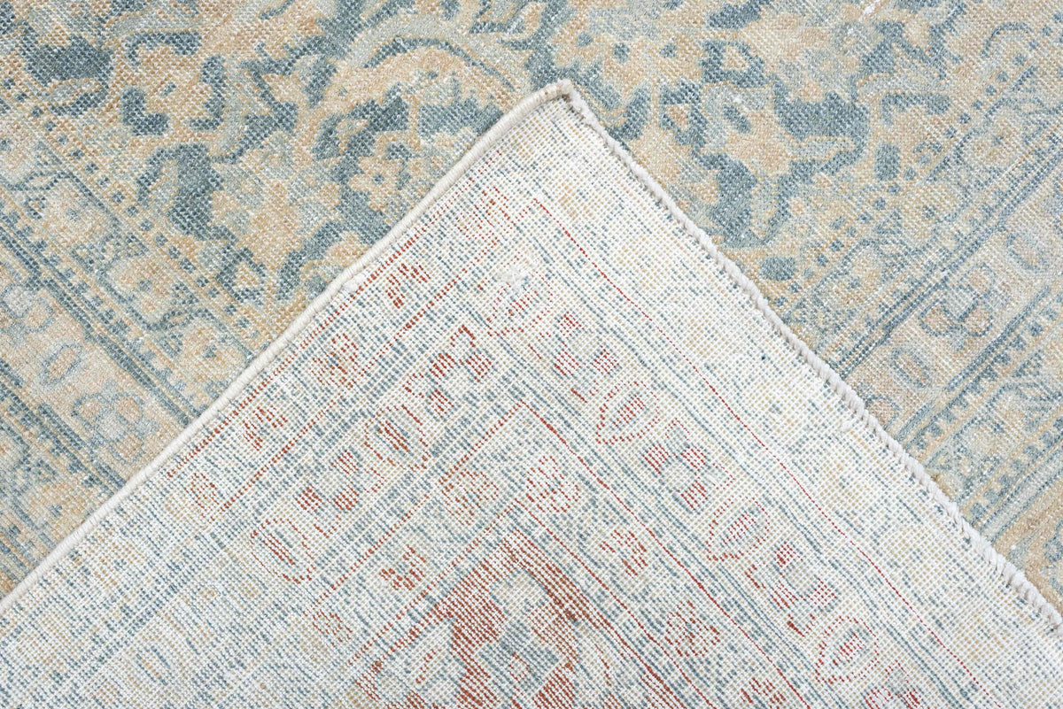 9' x 12' one-of-a-kind handmade antique Tabriz large size rug. Color palette: ivory, pale blue, blue gray, beige, blush