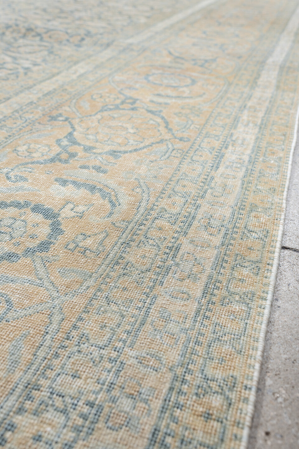 9' x 12' one-of-a-kind handmade antique Tabriz large size rug. Color palette: ivory, pale blue, blue gray, beige, blush