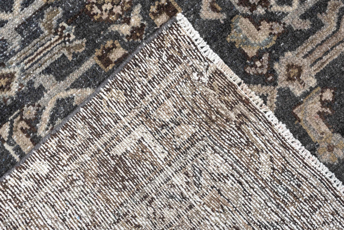3' x 9' one-of-a-kind handmade antique Malayer runner rug. Color palette: blue gray, charcoal, ivory, taupe, brown, slate