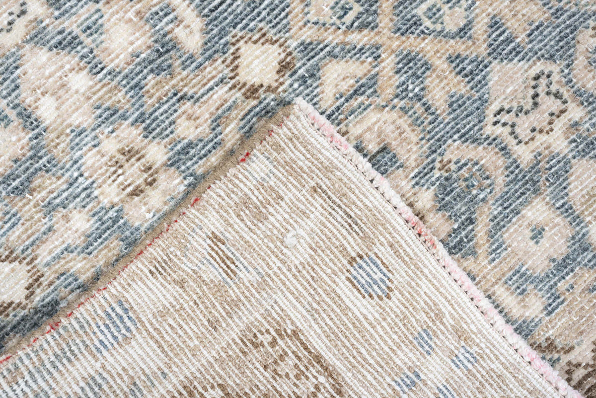 3' x 8' one-of-a-kind handmade antique Hamadan runner rug. Color palette: blue gray, ivory, cream, taupe, charcoal, beige