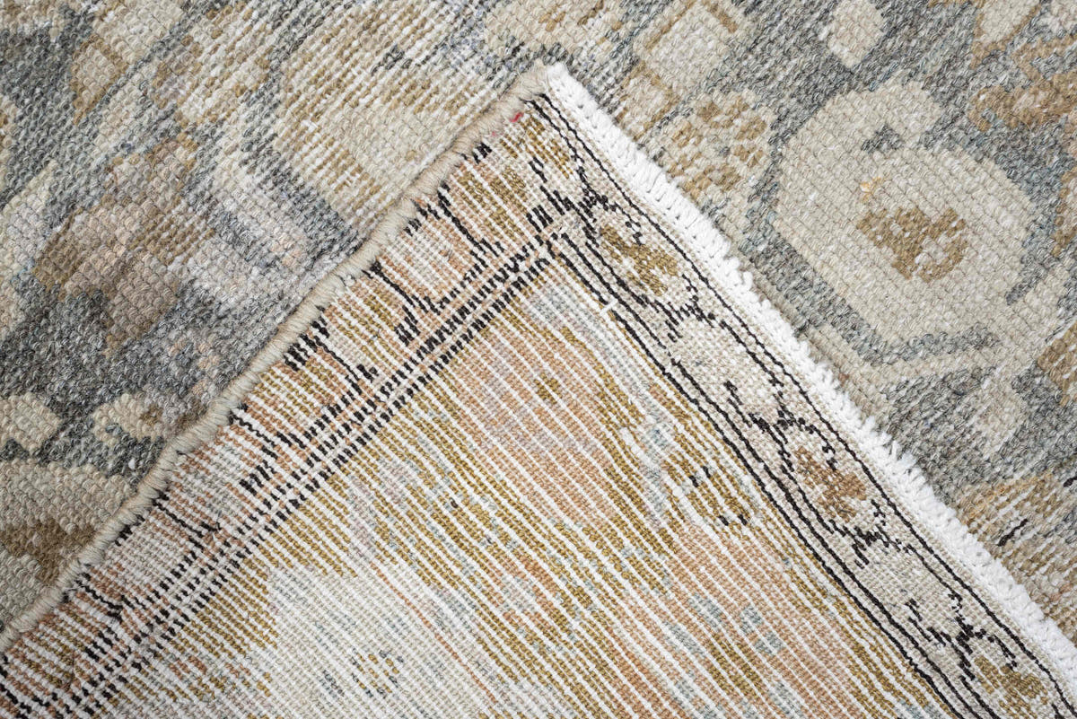 2' x 12' one-of-a-kind handmade antique Malayer runner rug. Color palette: blue gray, ivory, muted rose, taupe, charcoal