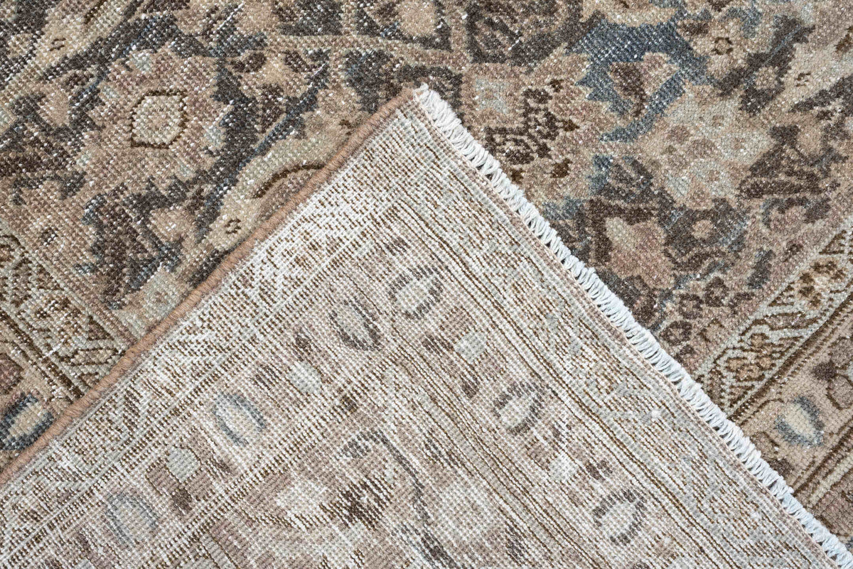 7' x 10' one-of-a-kind handmade antique Tabriz large size rug. Color palette: taupe, ivory, charcoal, pale blue, brown