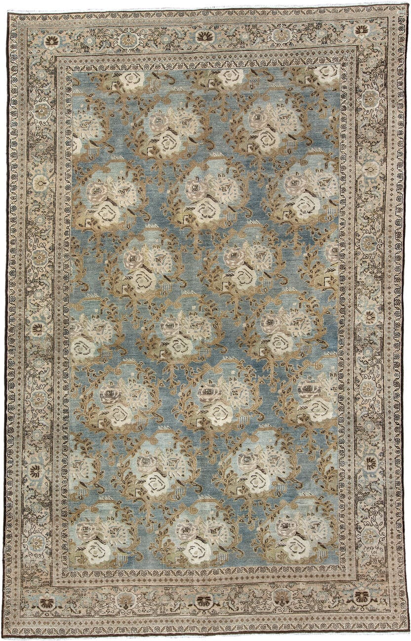 7' x 11' one-of-a-kind handmade antique Bidjar large size rug. Color palette: blue gray, ivory, taupe, beige, brown