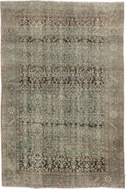 4' x 6' one-of-a-kind handmade antique Bidjar small size rug. Color palette: sage, taupe, ivory, charcoal, brown, olive