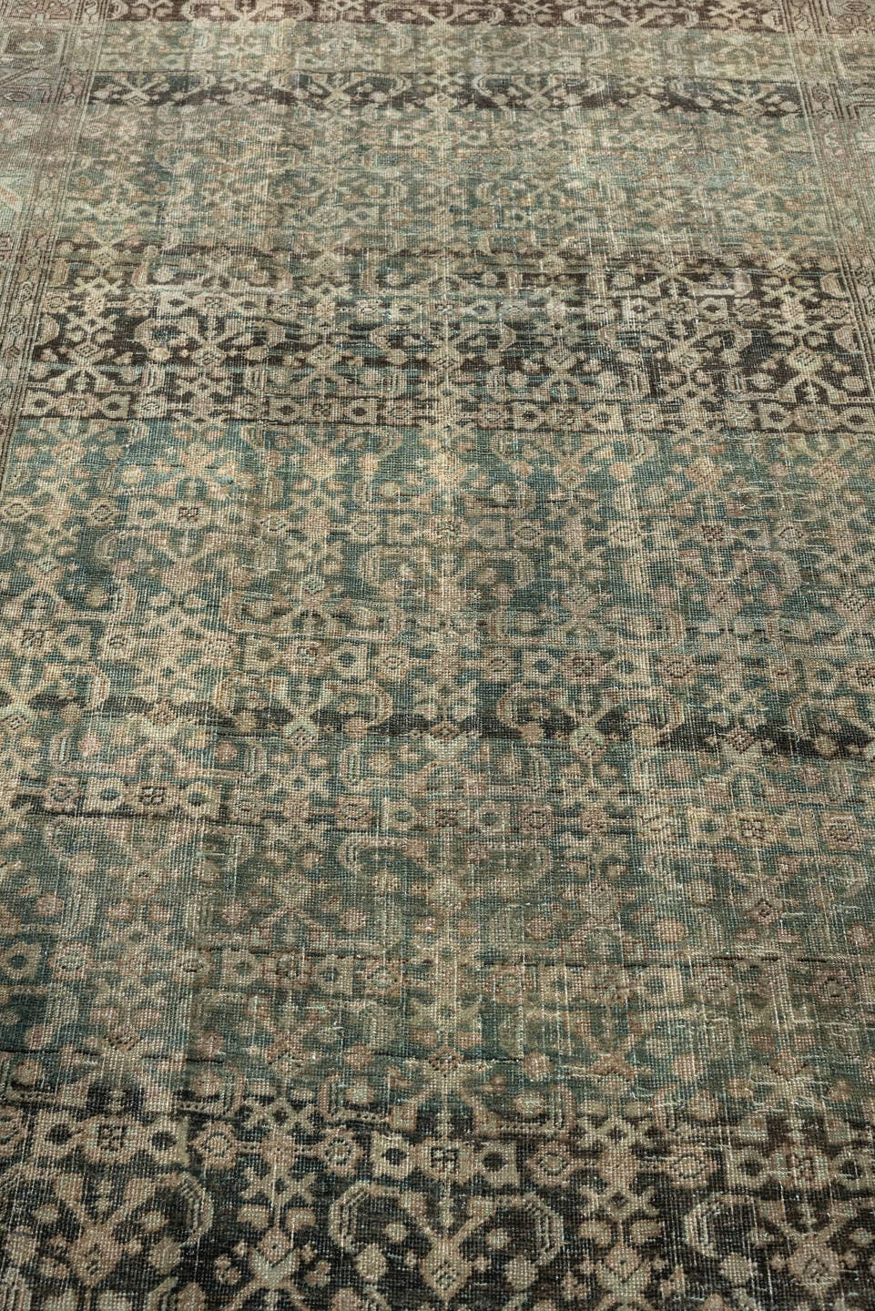 4' x 6' one-of-a-kind handmade antique Bidjar small size rug. Color palette: sage, taupe, ivory, charcoal, brown, olive