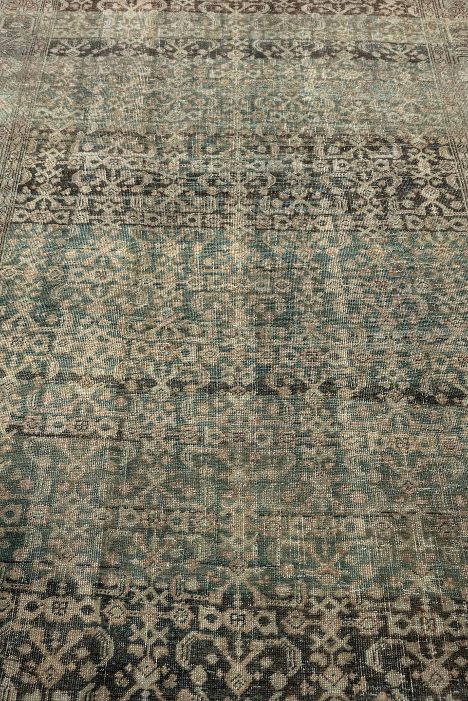 4' x 6' one-of-a-kind handmade antique Bidjar small size rug. Color palette: sage, taupe, ivory, charcoal, brown, olive