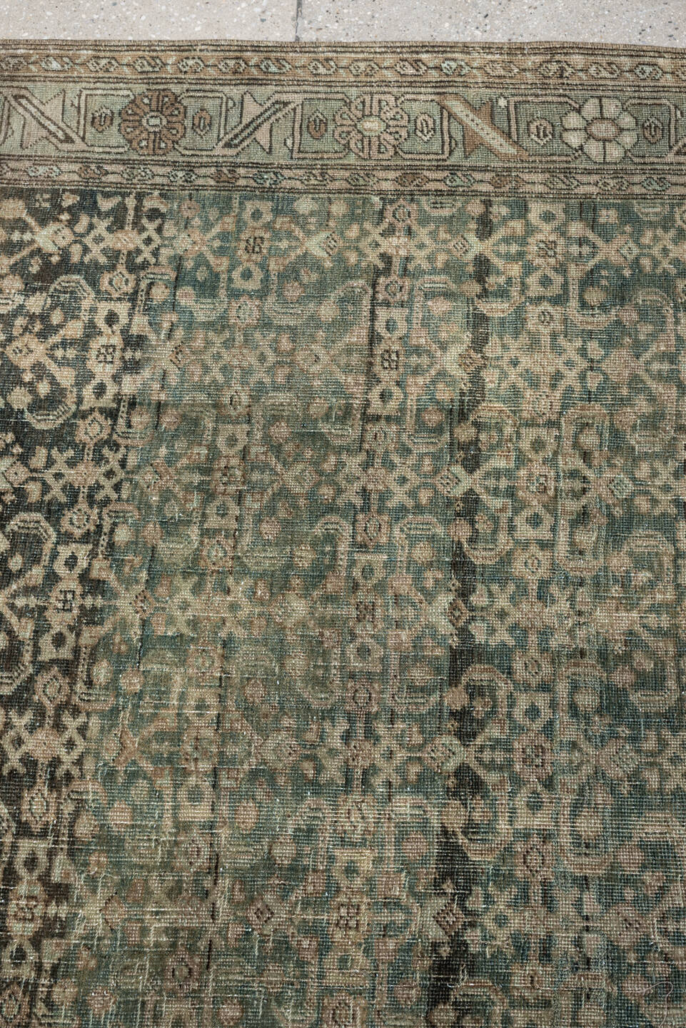4' x 6' one-of-a-kind handmade antique Bidjar small size rug. Color palette: sage, taupe, ivory, charcoal, brown, olive