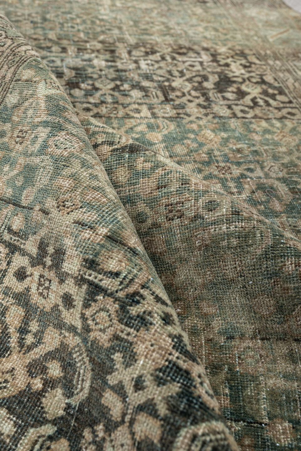 4' x 6' one-of-a-kind handmade antique Bidjar small size rug. Color palette: sage, taupe, ivory, charcoal, brown, olive