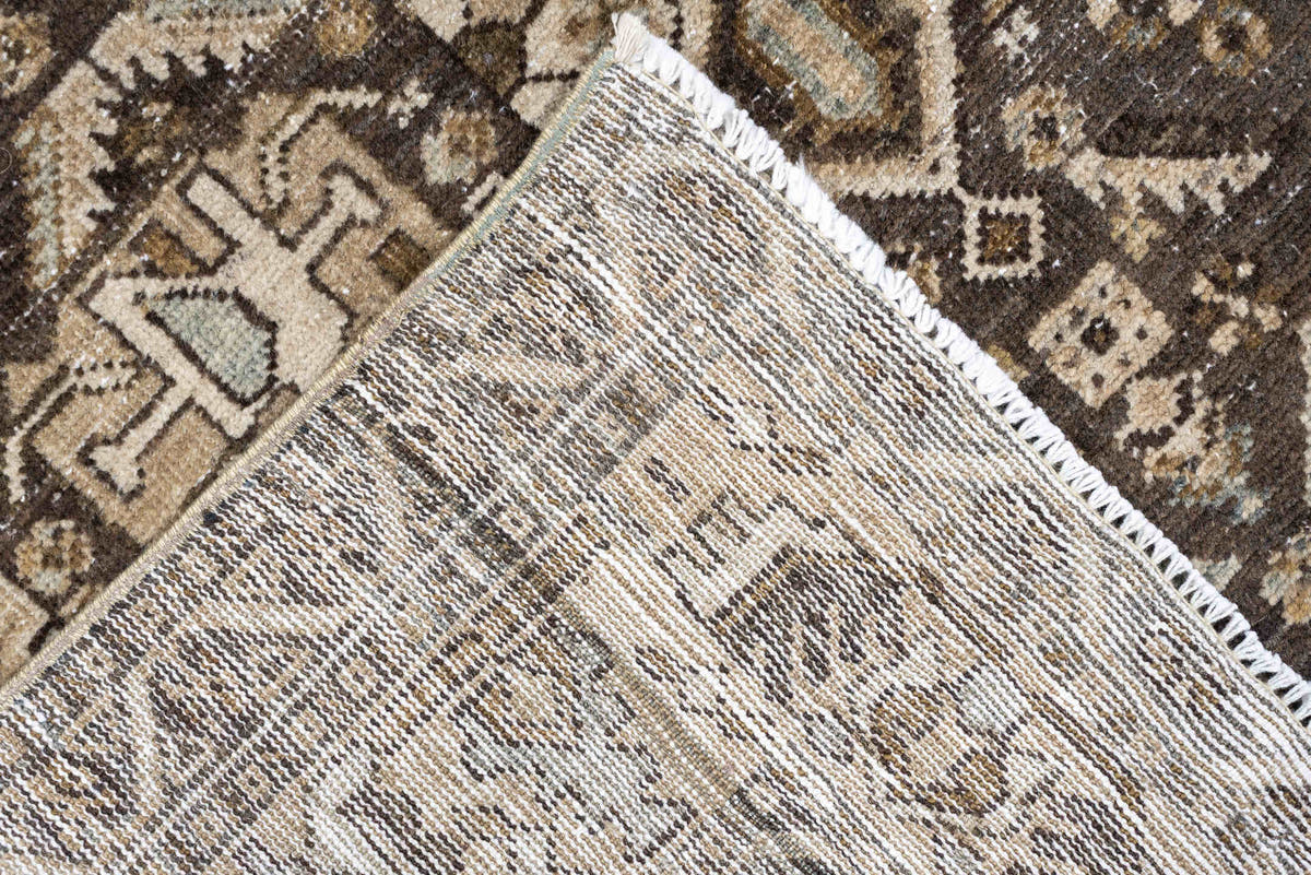 3' x 9' one-of-a-kind handmade antique Afshar runner rug. Color palette: ivory, charcoal, taupe, brown, camel, slate, ebony