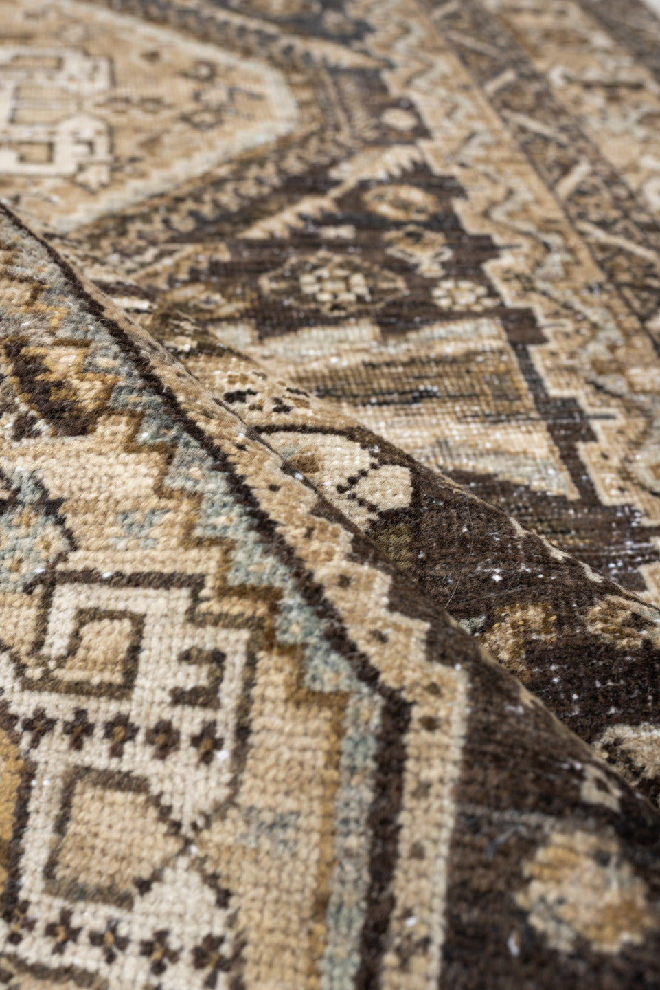 3' x 9' one-of-a-kind handmade antique Afshar runner rug. Color palette: ivory, charcoal, taupe, brown, camel, slate, ebony
