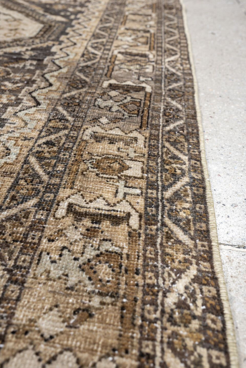 3' x 9' one-of-a-kind handmade antique Afshar runner rug. Color palette: ivory, charcoal, taupe, brown, camel, slate, ebony