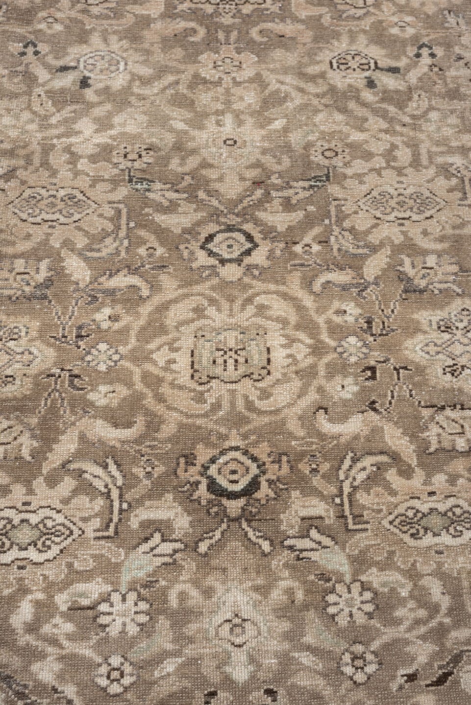 8' x 11' one-of-a-kind handmade antique Hamadan large size rug. Color palette: taupe, ivory, beige, charcoal, camel, sage