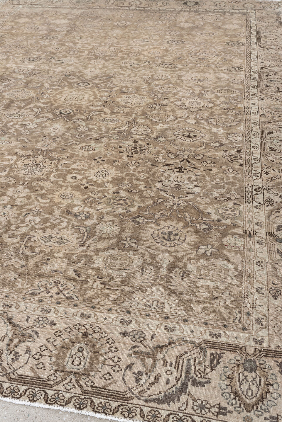8' x 11' one-of-a-kind handmade antique Hamadan large size rug. Color palette: taupe, ivory, beige, charcoal, camel, sage