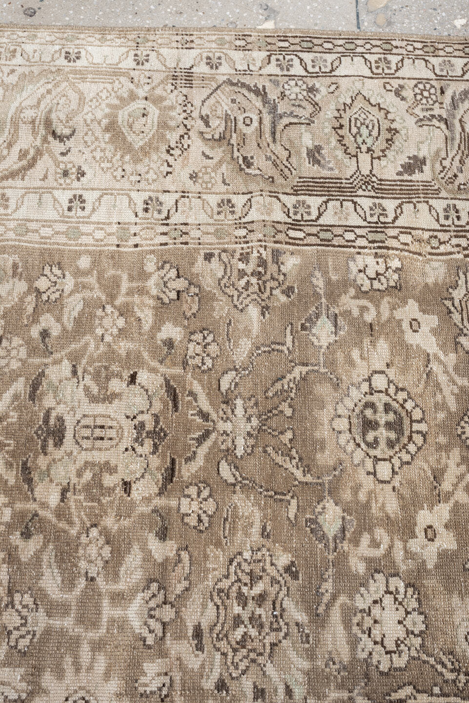 8' x 11' one-of-a-kind handmade antique Hamadan large size rug. Color palette: taupe, ivory, beige, charcoal, camel, sage