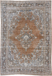 6' x 9' one-of-a-kind handmade antique Mahal large size rug. Color palette: terracotta, ivory, slate blue, taupe, charcoal