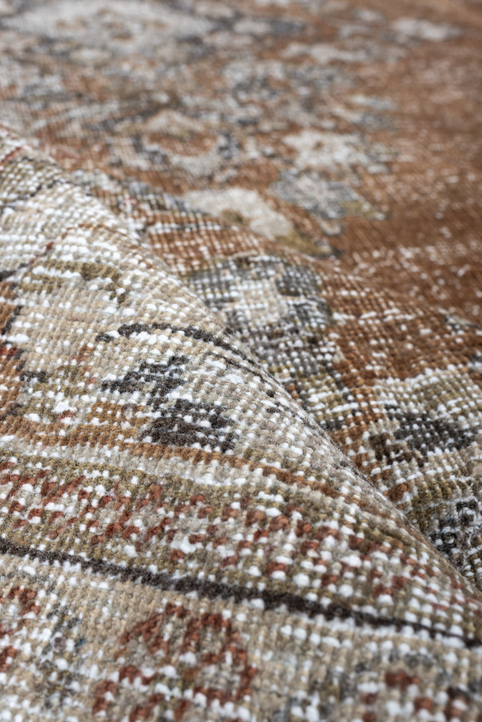 6' x 9' one-of-a-kind handmade antique Mahal large size rug. Color palette: terracotta, ivory, slate blue, taupe, charcoal