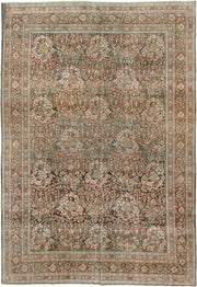 10' x 15' one-of-a-kind handmade antique Tabriz rug. Color palette: sage, ivory, terracotta, charcoal, taupe, coral
