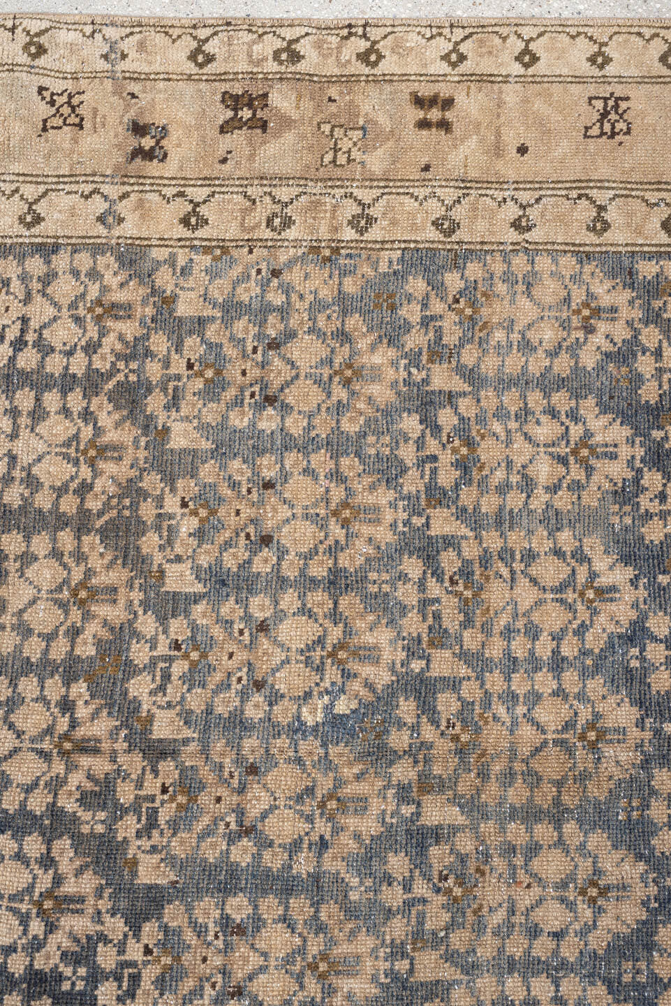 4' x 5' one-of-a-kind handmade antique Malayer small size rug. Color palette: blue gray, ivory, camel, taupe, charcoal