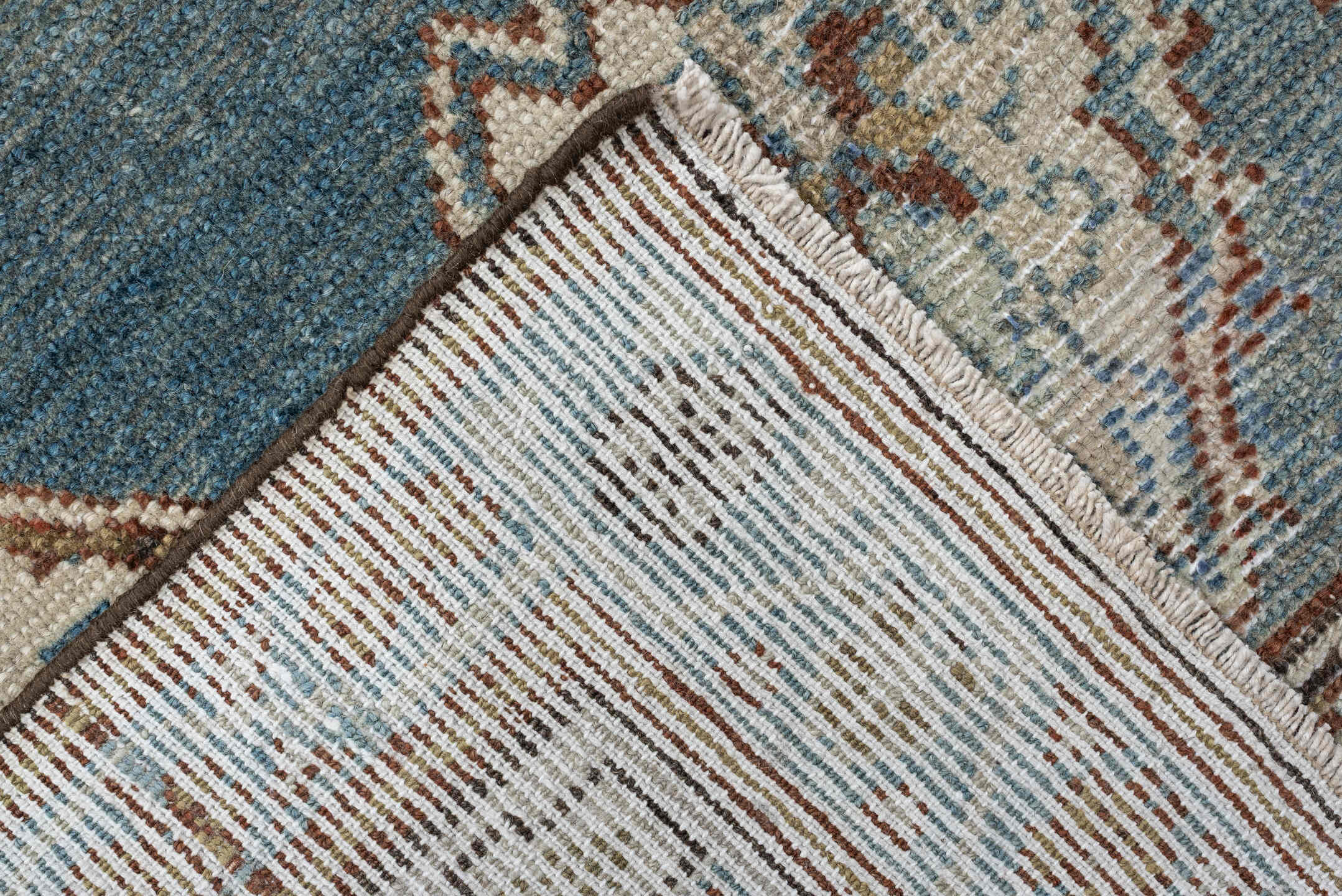 3' x 12' one-of-a-kind handmade antique NW Persian runner rug. Color palette: ivory, soft blue, rust, camel, taupe, sage