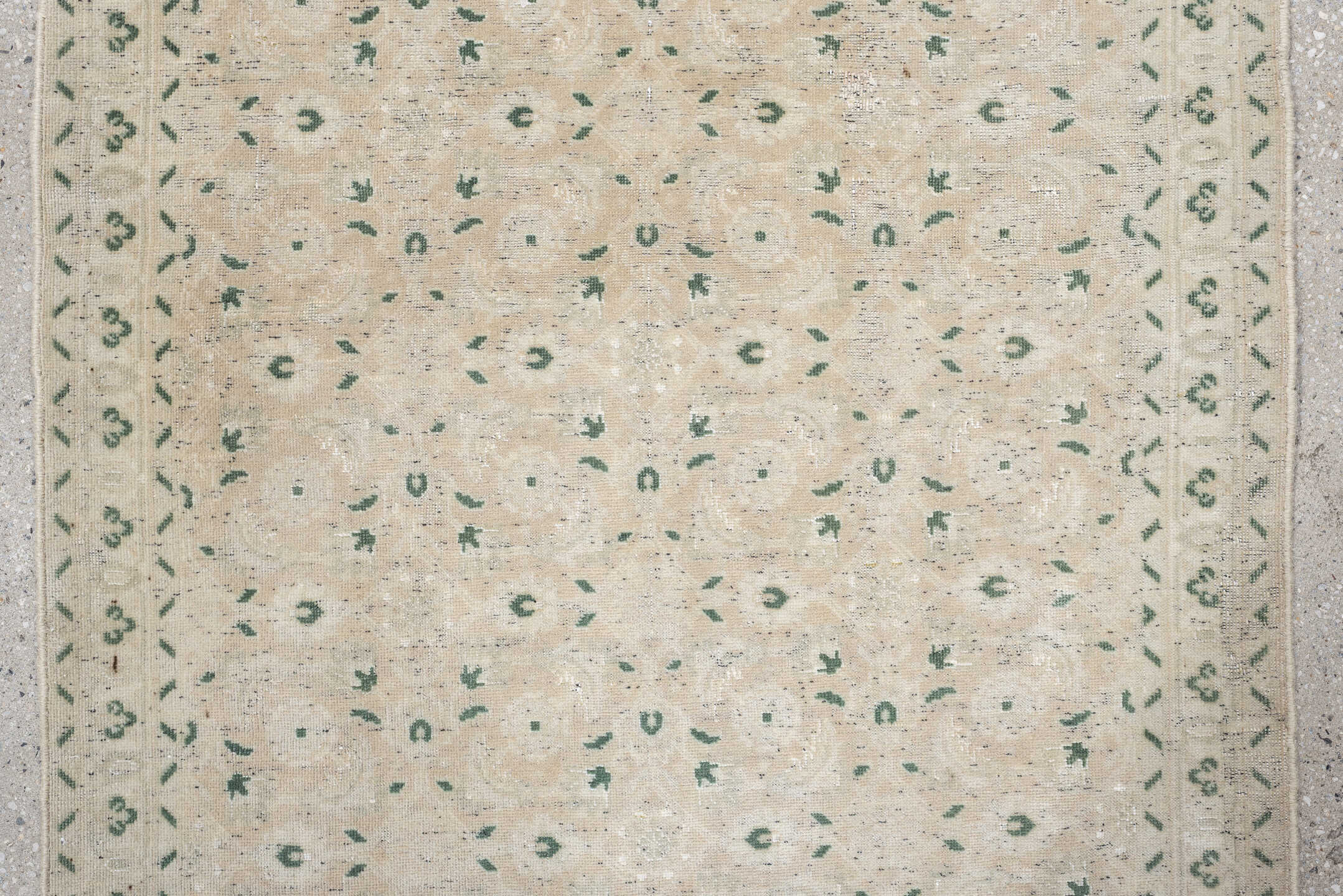 2' x 4' one-of-a-kind handmade antique Sivas small size rug. Color palette: ivory, cream, sage, taupe, beige, green, gray