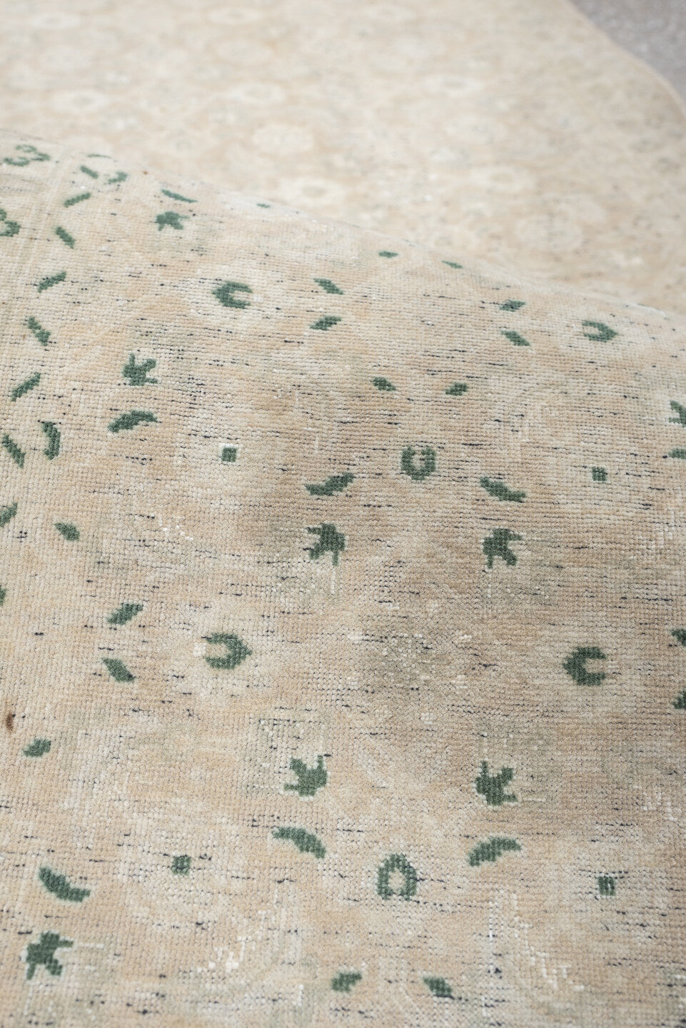 2' x 4' one-of-a-kind handmade antique Sivas small size rug. Color palette: ivory, cream, sage, taupe, beige, green, gray